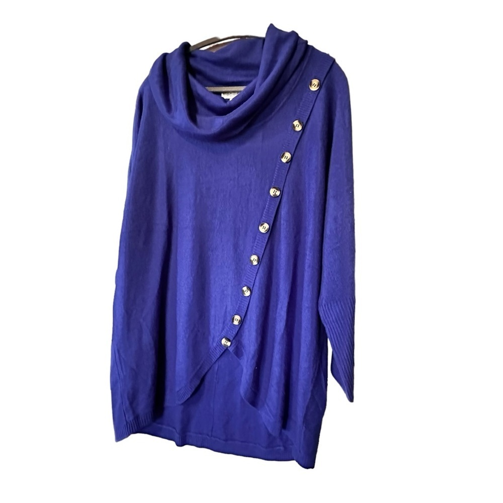 NWT Birch NY Royal Blue Cowl Neck Button Detail Fall Cozy Comfy Sweater sz XL - Picture 9 of 9
